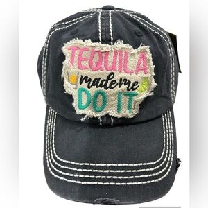 Tequila Made Me Do It Embroidered Distressed Baseball Cap Hat